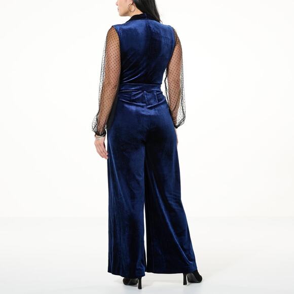 Christian Siriano Blue Velvet Jumpsuit - Picture 2 of 6